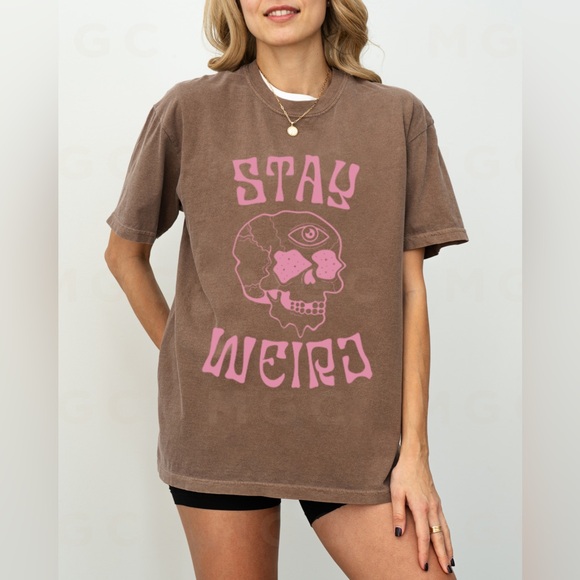 Comfort Colors Stay Weird Trippy Skull Graphic Tee Shirt - Picture 5 of 10